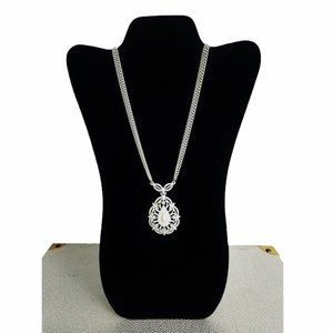 Vtg 70s White Enamel Pendant Necklace